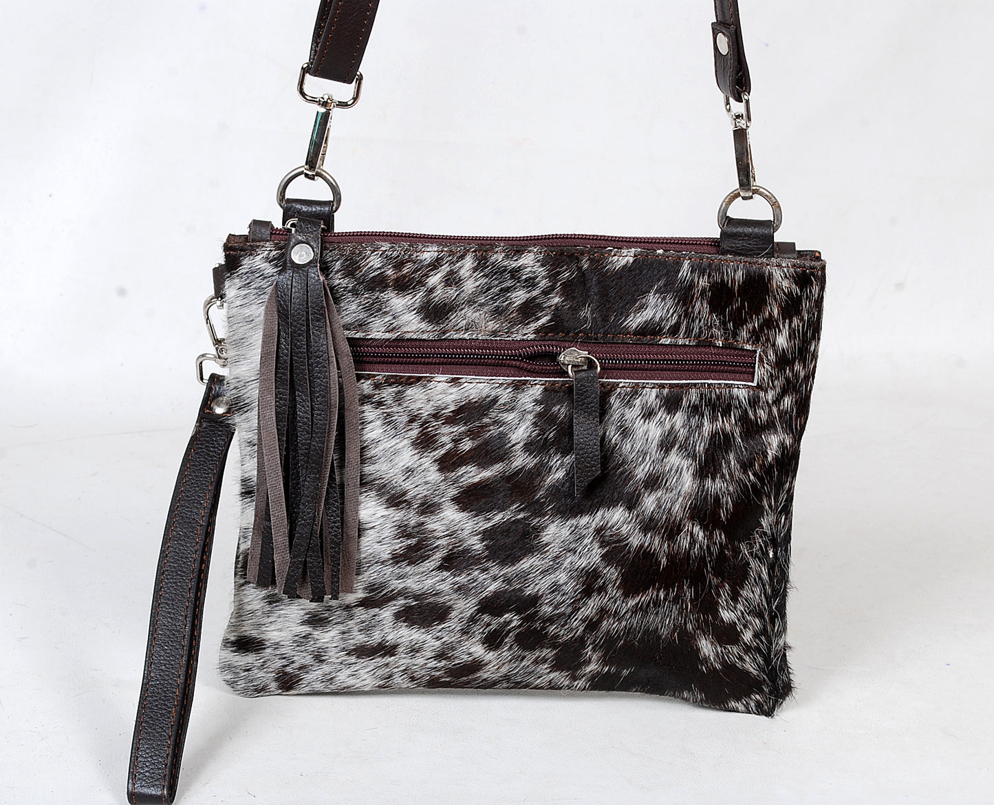 Cowhide Leather Crossbody Bag – Hair-On Hide Shoulder Purse with Tassel