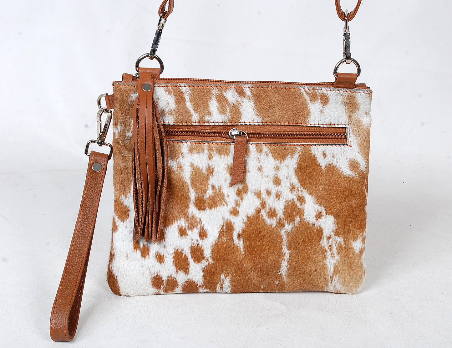 Genuine Cowhide Leather Crossbody Bag with Tassel – Handcrafted Western Shoulder Purse