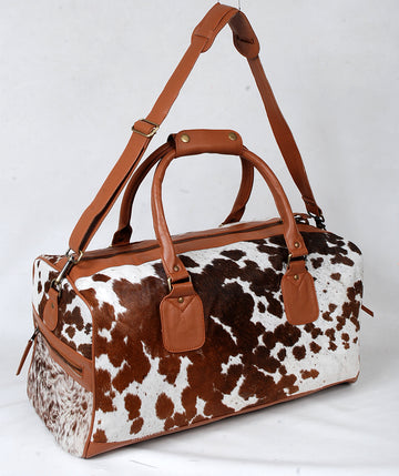 Dual Brown Color Cowhide Duffel Bag