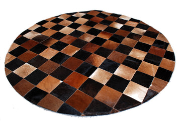 Dual-Color Checkered Cow Skin Rug