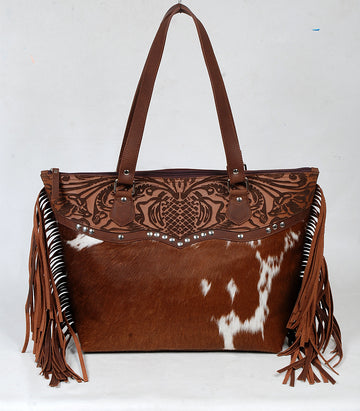 Brown Cowhide and Leather Fringe Bag