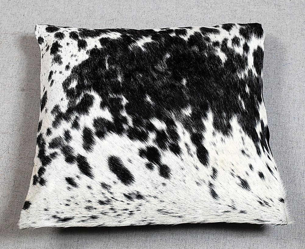 Genuine Cowhide Leather Cushion Cover – Black & White Natural Pattern