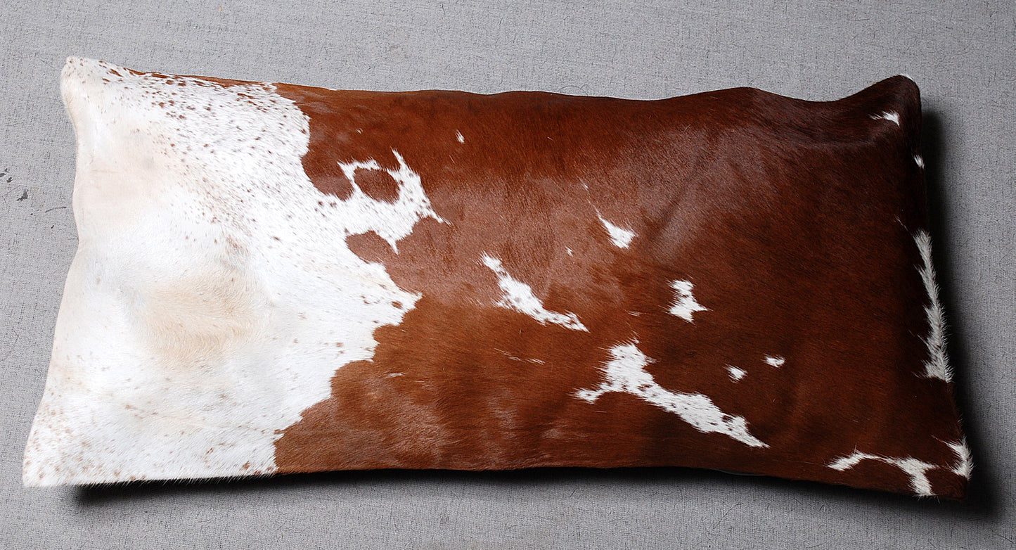 Genuine Cowhide Leather Cushion Cover – Brown & White Natural Pattern