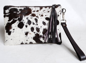 Exotic Black Cowhide Clutch Bag