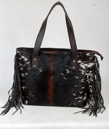 Black Cowhide and Leather Fringe Bag